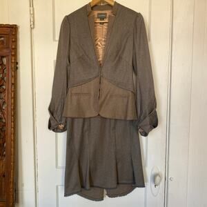 Vintage Zac Posen Beautiful Silk Skirt Suit Grey Brown Raw Hem Tailored Designer